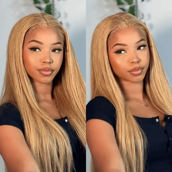 Tuneful Honey Blonde Colored 13x4 Lace Frontal Human Hair 180% Density Straight Wigs Bogo Deal