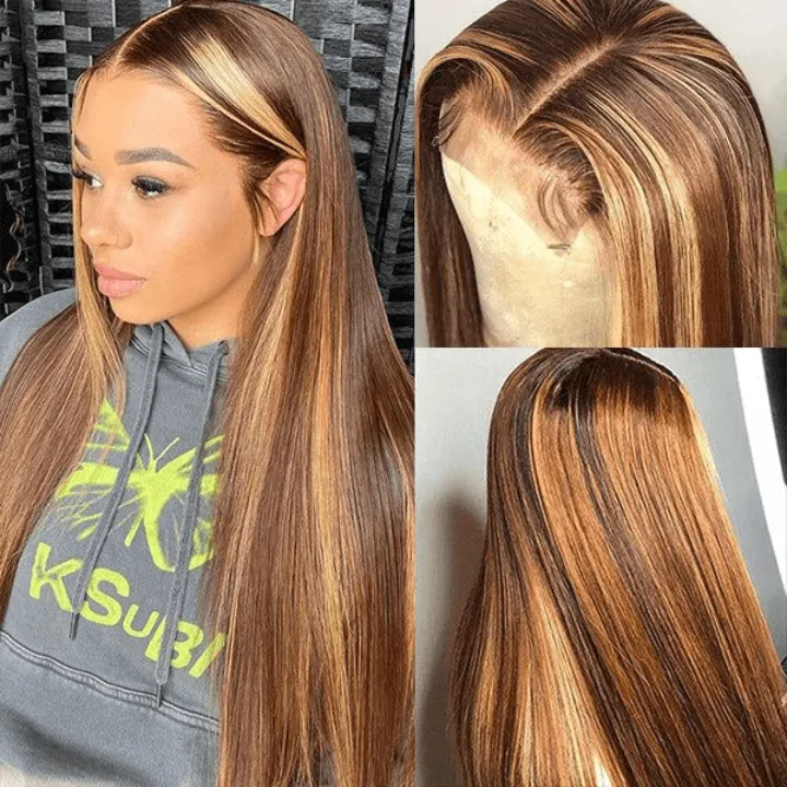 Tuneful Honey Blonde Highlight Colored Straight 13x6 Lace Frontal Human Hair 180% Density Wigs Bogo Deal