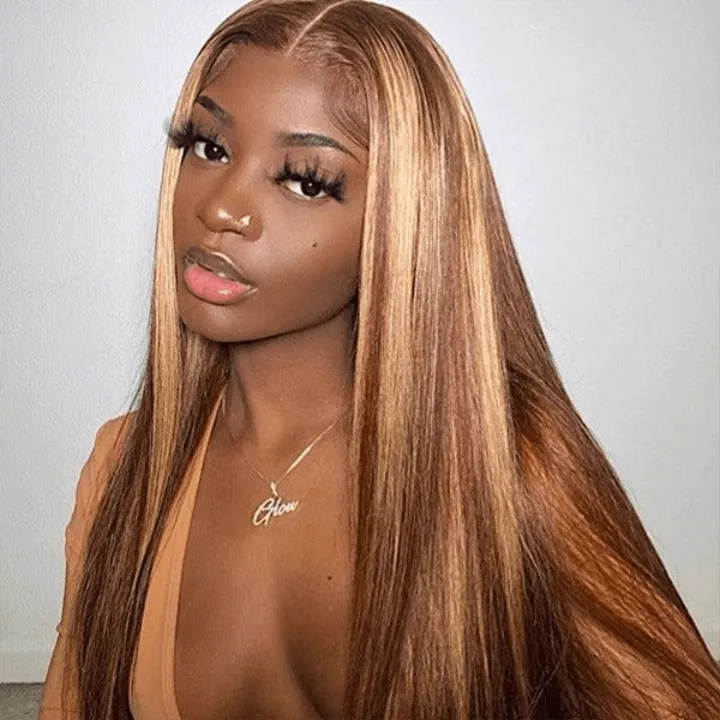 Tuneful Honey Blonde Highlight Colored Straight 13x6 Lace Frontal Human Hair 180% Density Wigs Bogo Deal