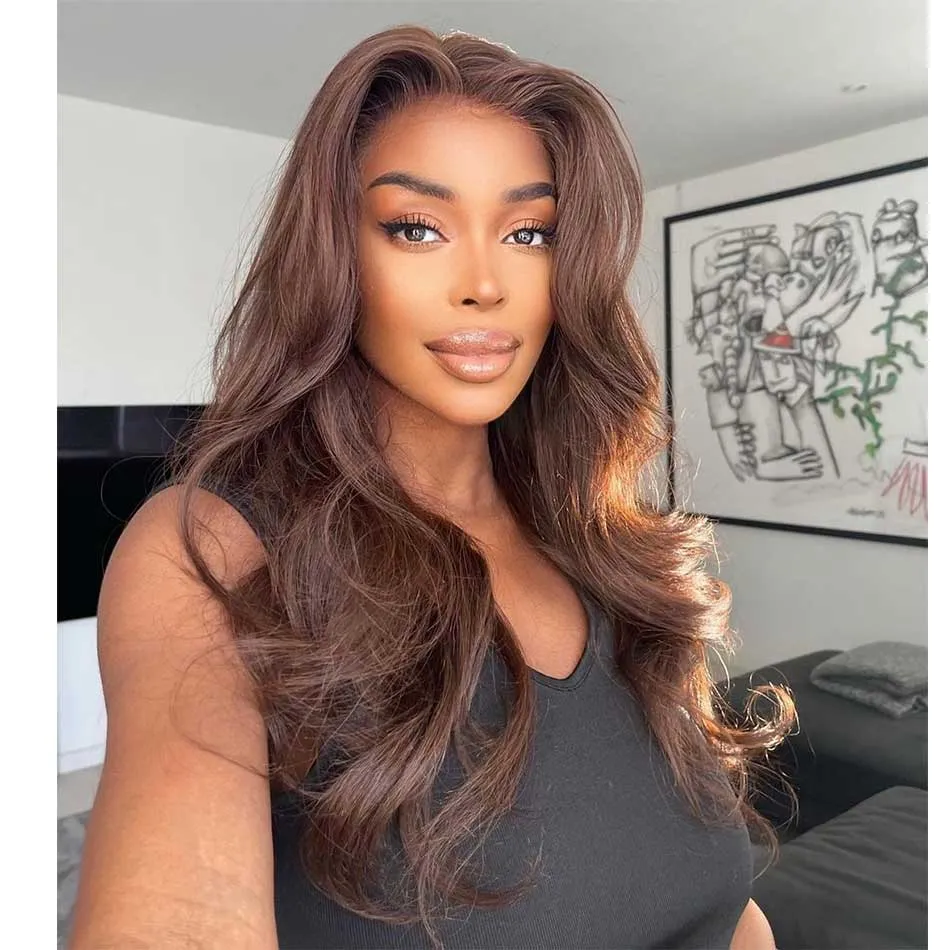 Tuneful Super Deal Chocolate Brown #4 Colored 13x6 Lace Frontal Human Hair Body Wave Frontal Wigs 180% Desnity