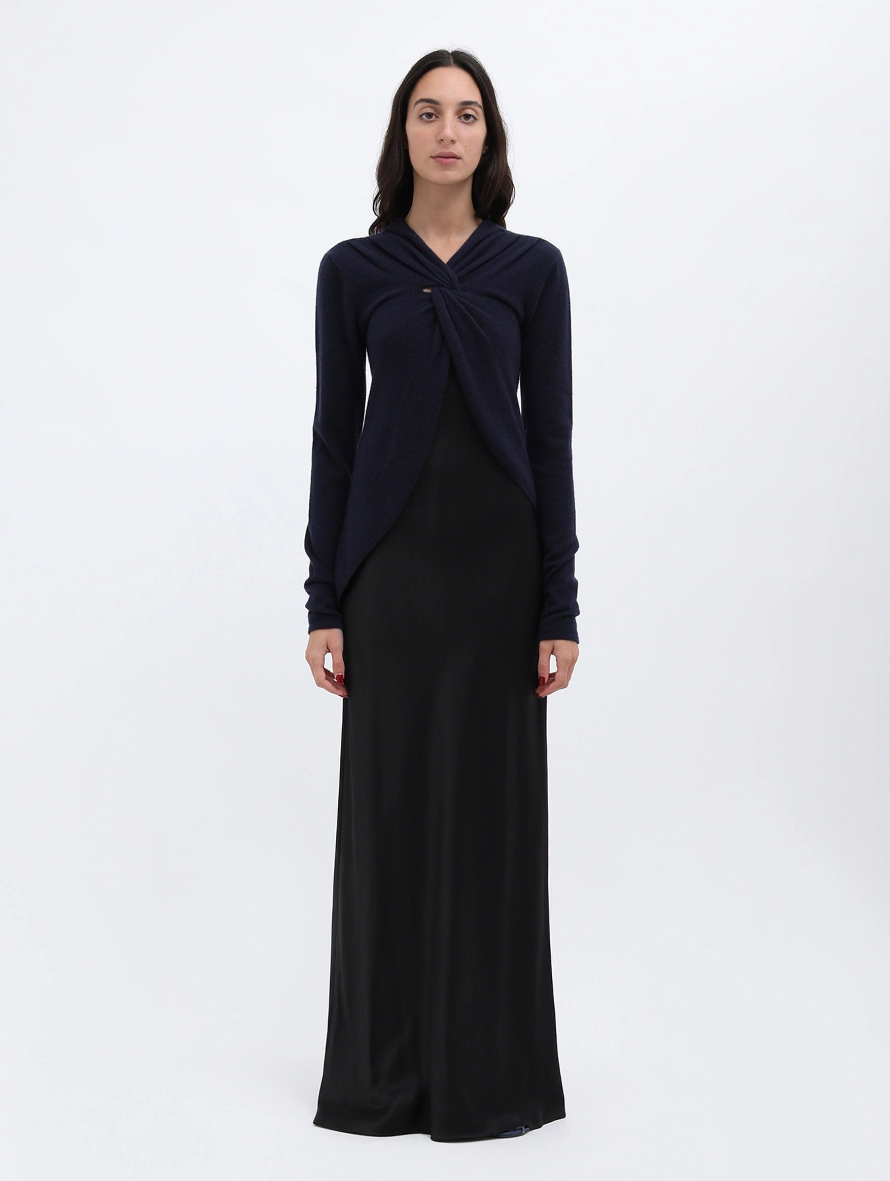 Twist Front Cashmere Dress in Black Graphite