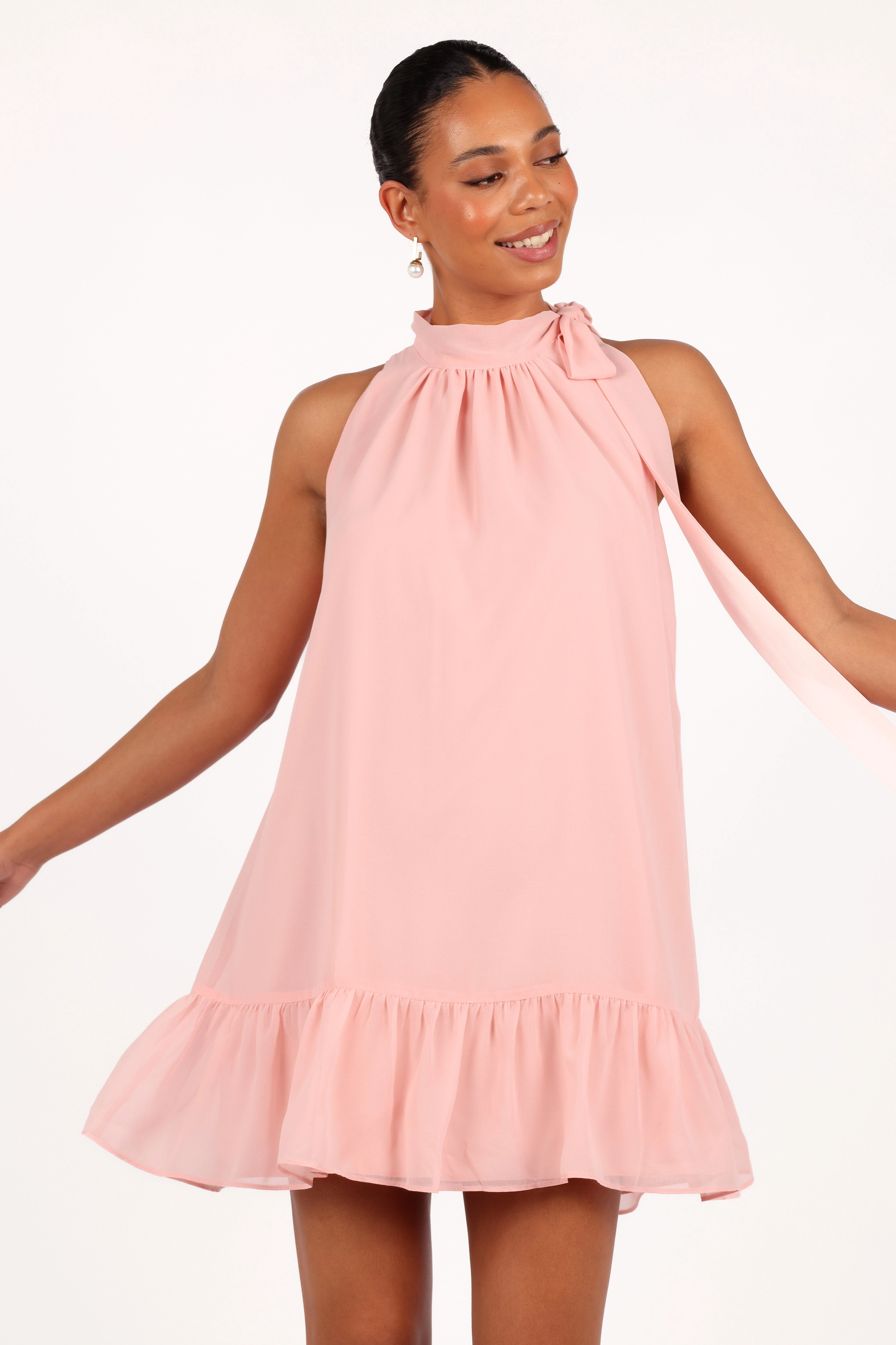 Victoria Halterneck Mini Dress - Petal Pink