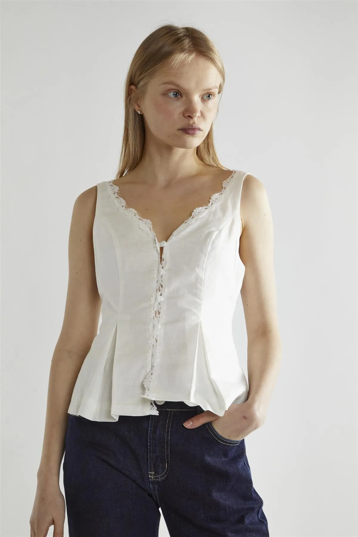 White Button-Front Top