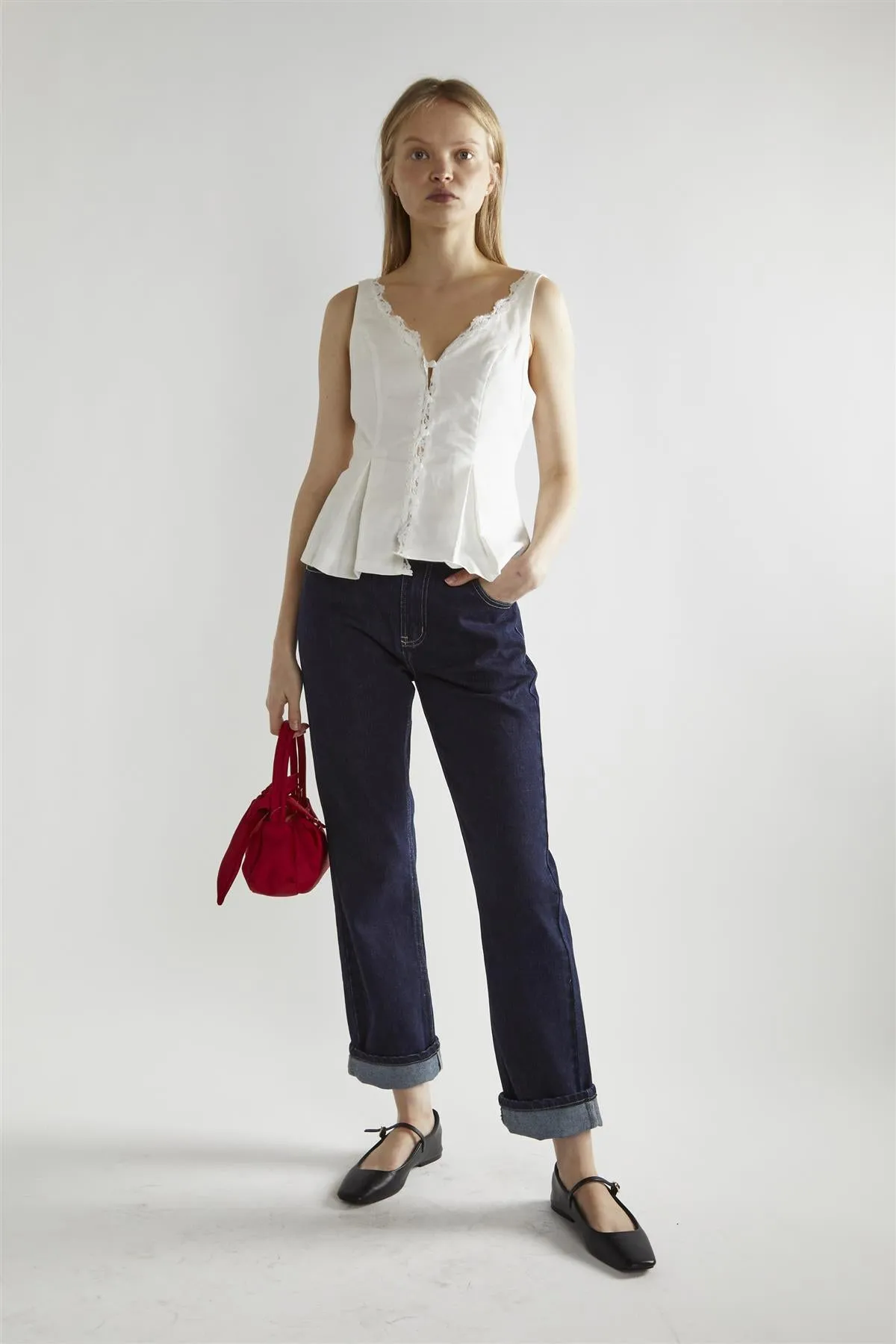 White Button-Front Top