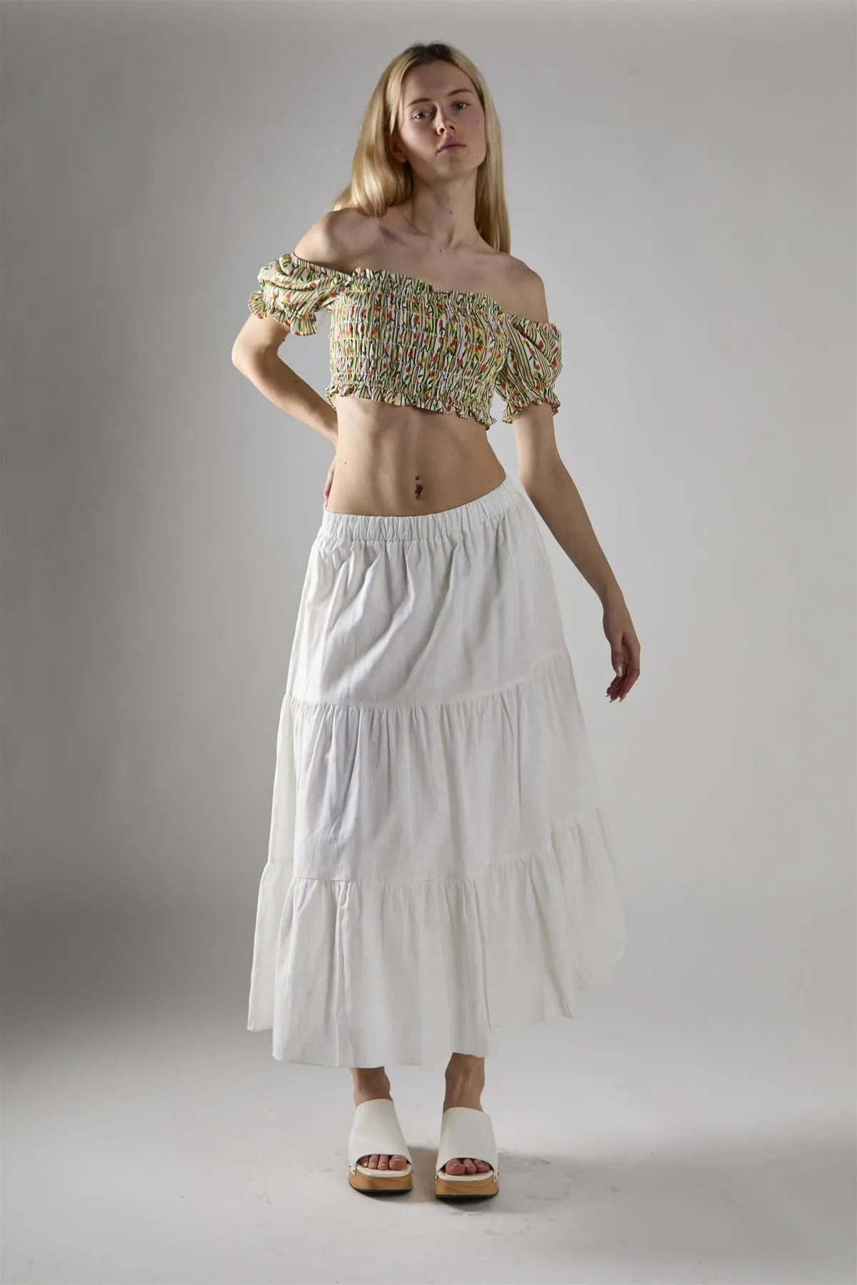 White Chiffon Tiered Midaxi-Skirt