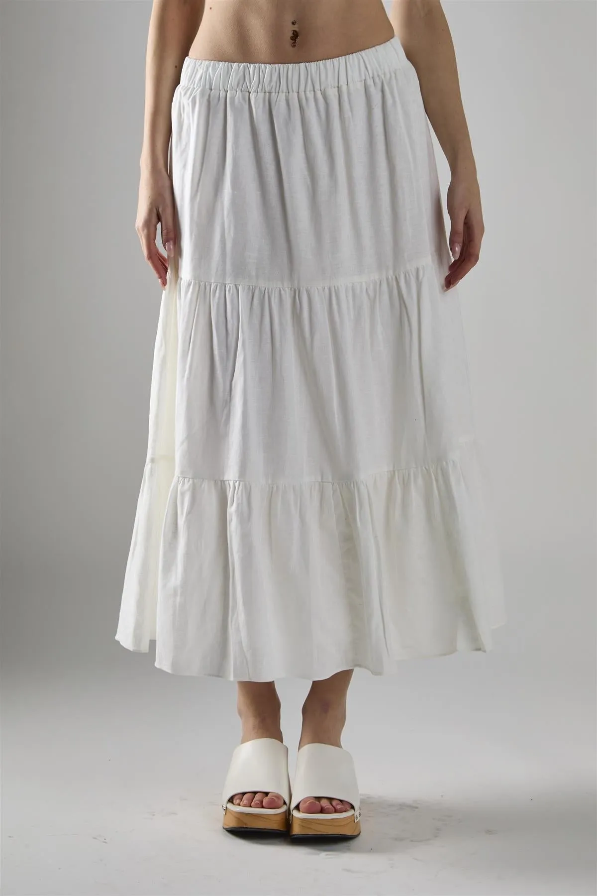 White Chiffon Tiered Midaxi-Skirt