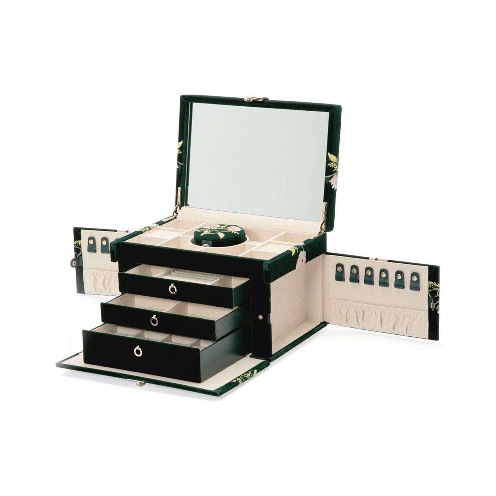 Wolf Zoe Large Floral Jewellery Box Forest Green 393012