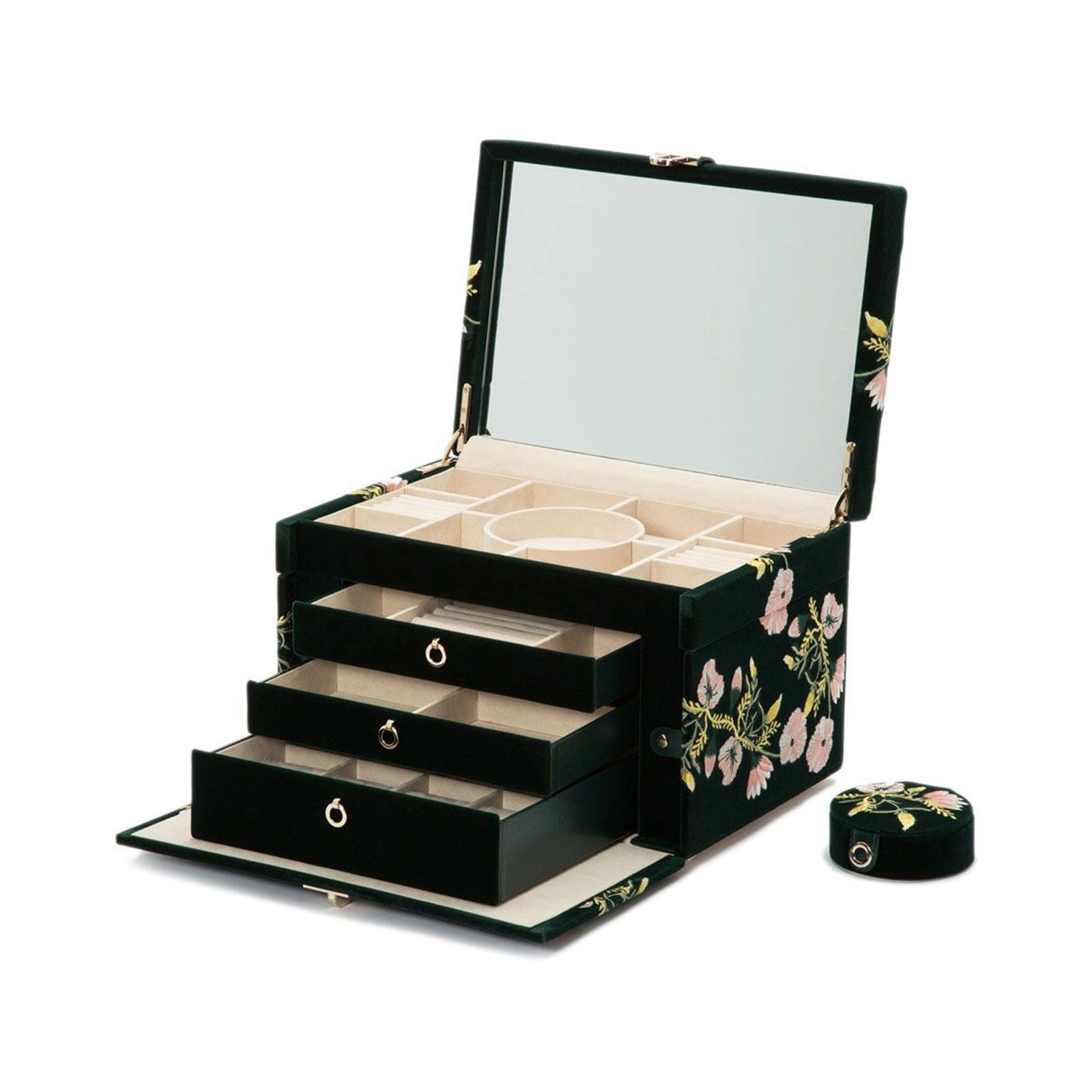 Wolf Zoe Large Floral Jewellery Box Forest Green 393012