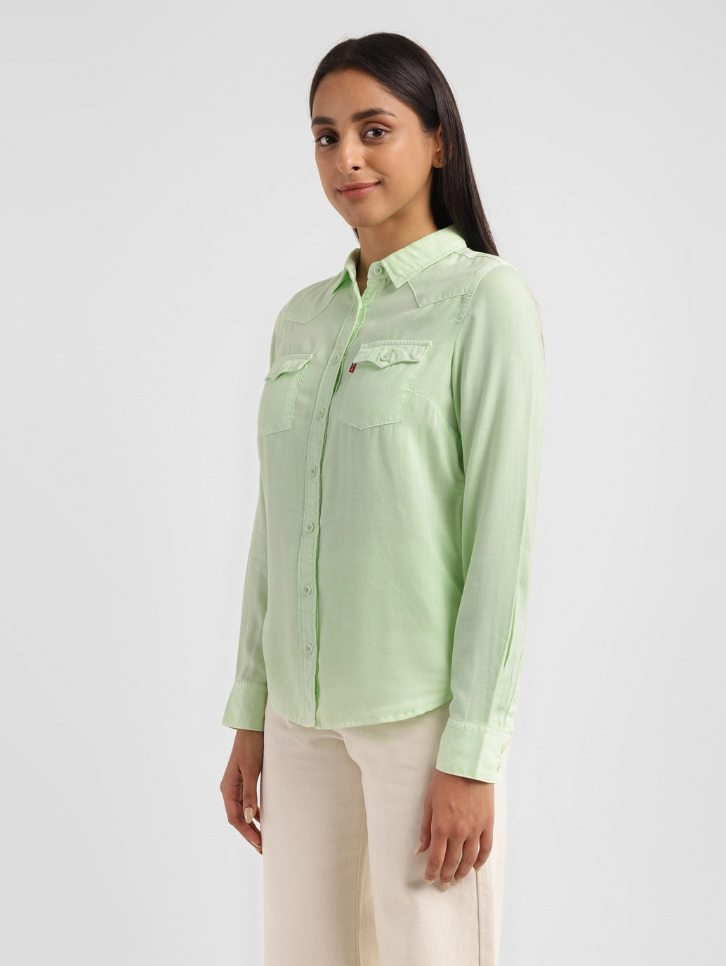 Women's Solid Spread Collar Shirt