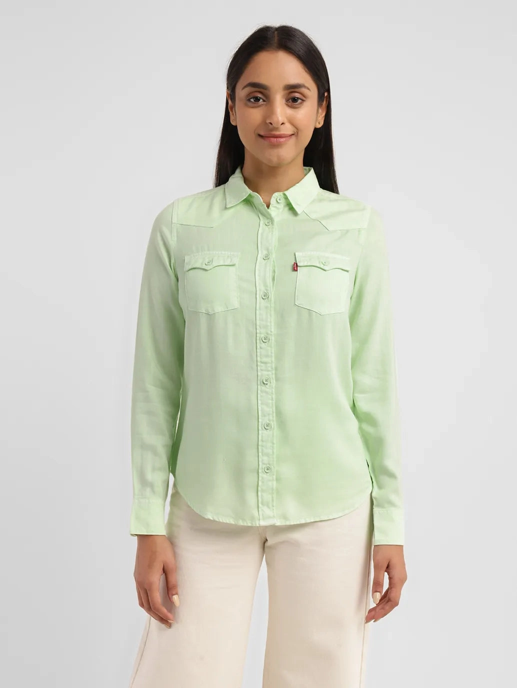 Women's Solid Spread Collar Shirt