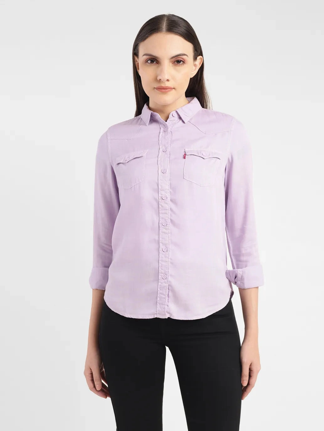 Women's Solid Spread Collar Shirt