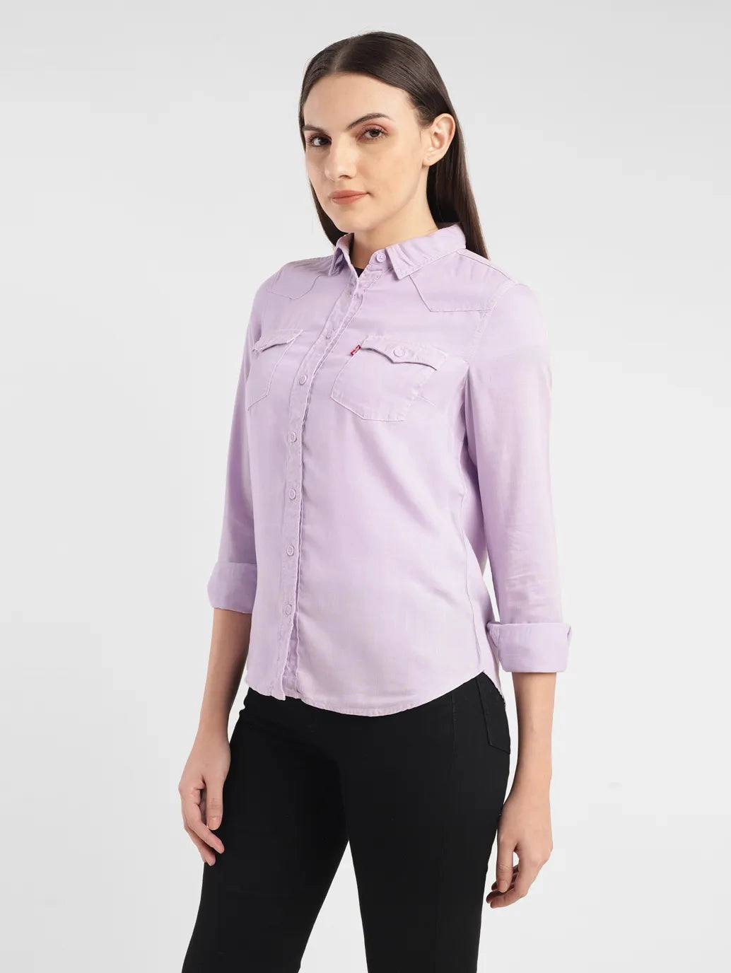 Women's Solid Spread Collar Shirt