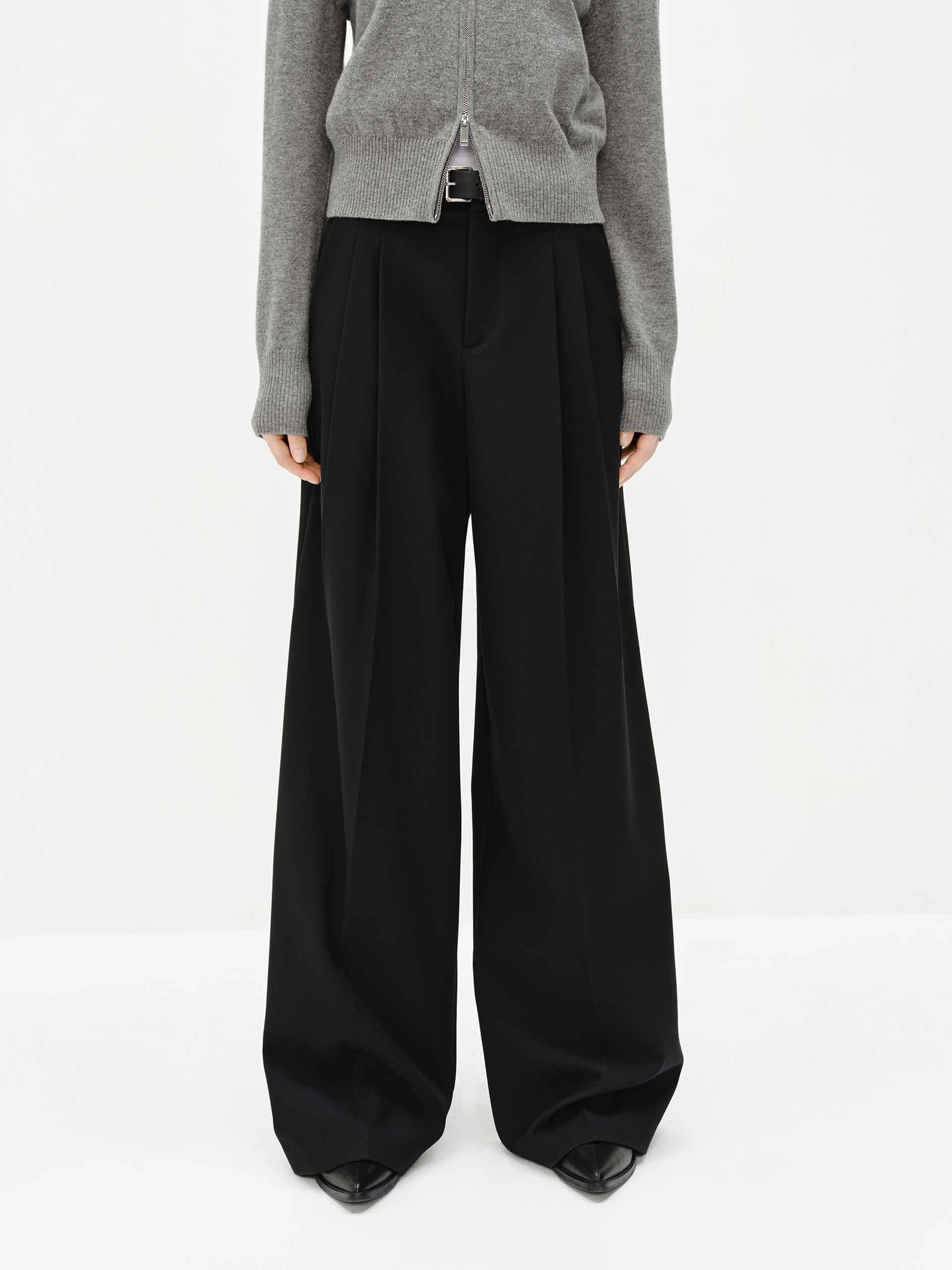 Wool Blend Belted Pants