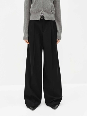Wool Blend Belted Pants