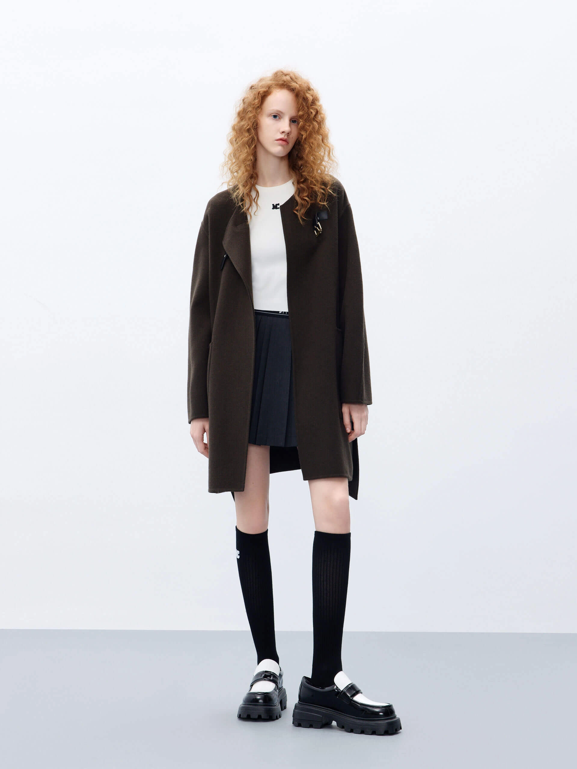 Wool Collarless Midi Coat