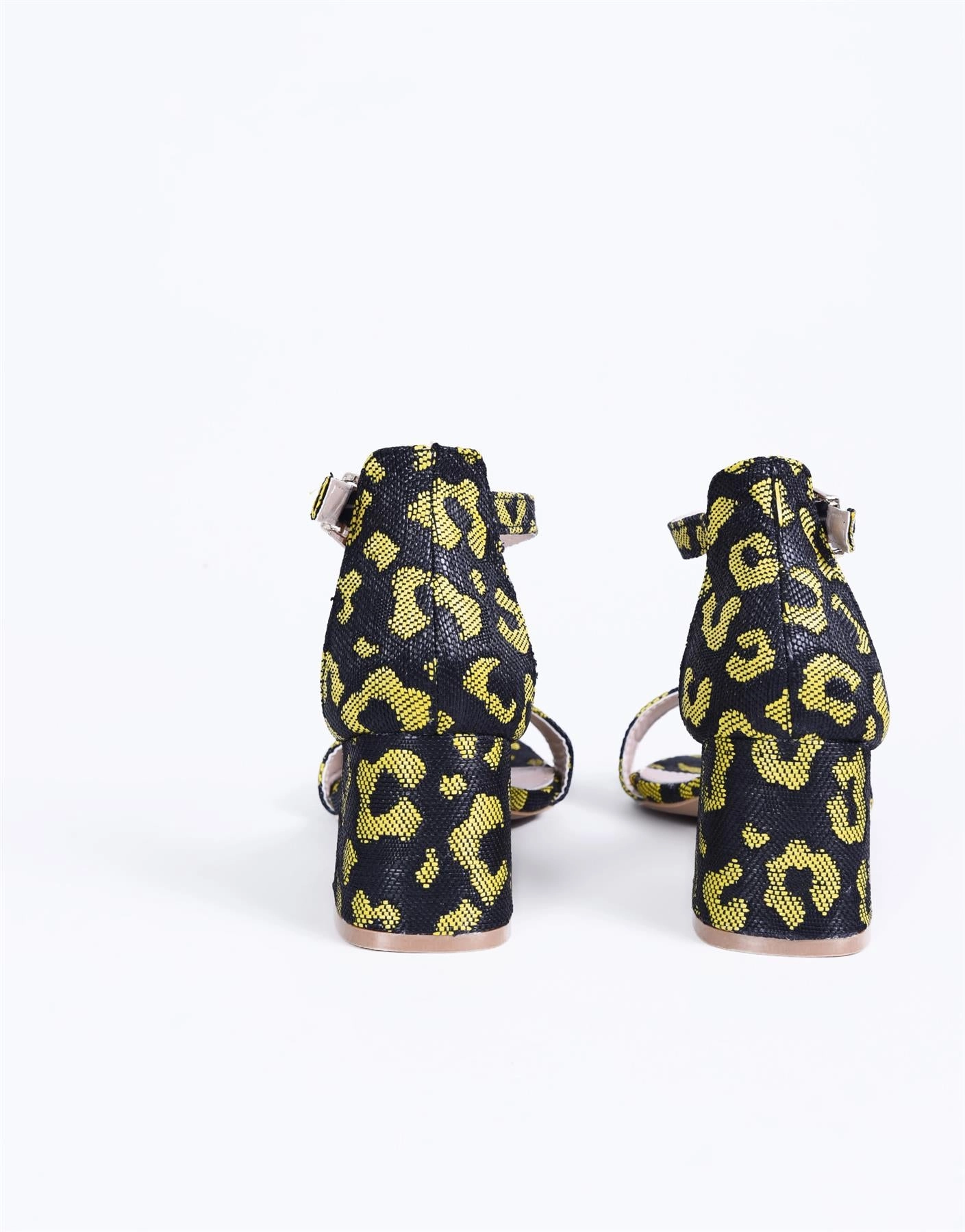 Yellow-Leopard Strappy Heeled-Sandals
