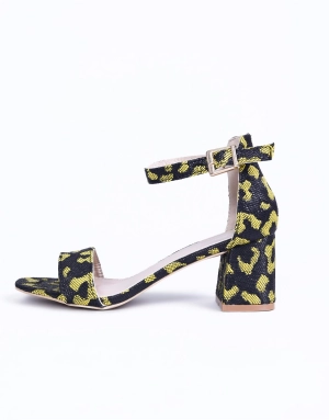 Yellow-Leopard Strappy Heeled-Sandals