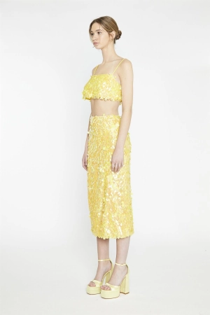 Yellow-Square-Sequin Spaghetti-Strap Crop-Top